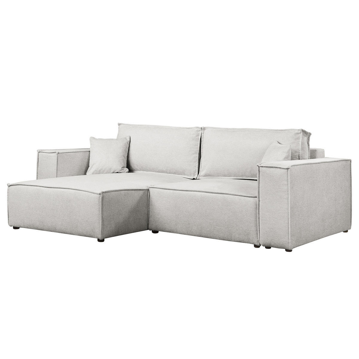 ECKSOFA mit Schlaffunktion - 255 cm - Hellgrau/Schwarz, Kunststoff/Textil (255/148cm) - home24