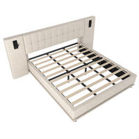 POLSTERBETT 180/200 cm in Beige Leinen mit LED, USB und Lesespot - Beige, Holzwerkstoff/Textil (180/200cm) - WISHDOR