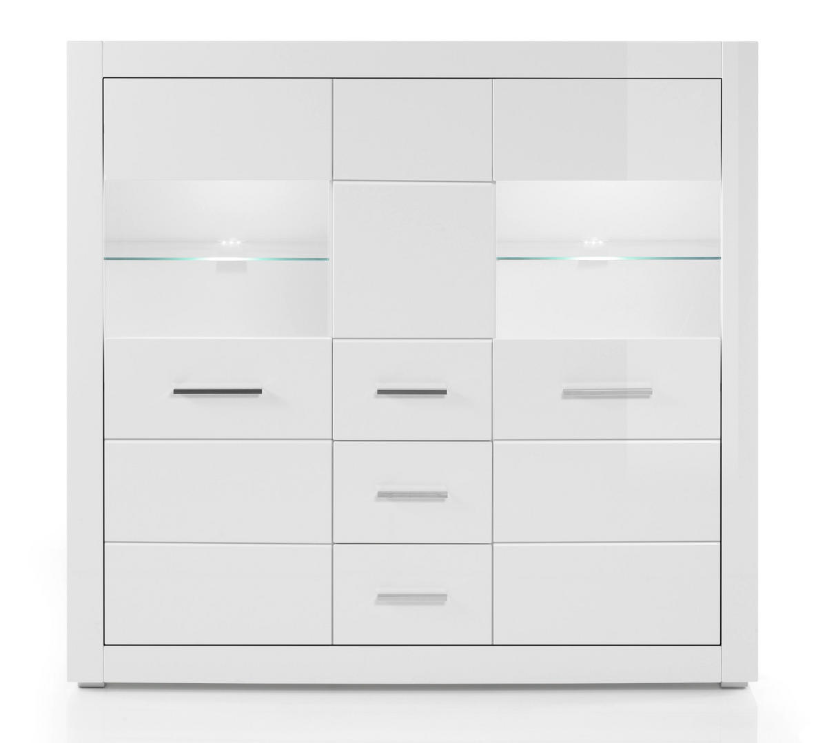 HIGHBOARD weiß Hochglanz 149 cm, Kommode mit viel Stauraum - Chromfarben/Weiß Hochglanz, Holzwerkstoff/Kunststoff (149/142/42cm) - Furn.Design