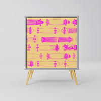 SIDEBOARD SKATEBOARD ARTISTRY, Grau, 57,5x42x75,5 cm, Goldfarbene Metallfüße - Goldfarben/Multicolor, Holzwerkstoff/Metall (57.5/75.5/42cm) - SpaceRebels