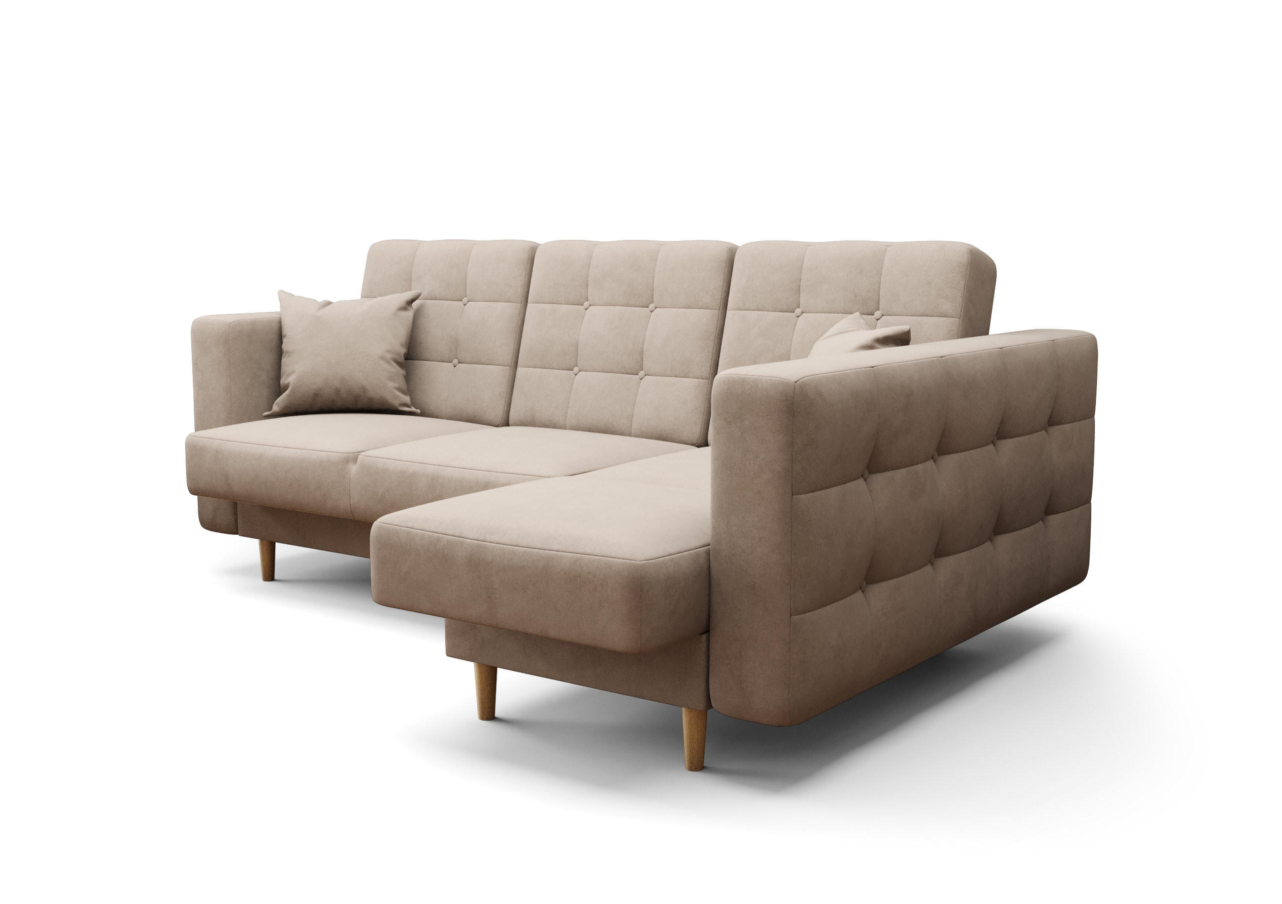ECKSOFA KONGO RBN12, Eckcouch in L-Form mit Schlaffunktion, Farbe: Beige, Velourstoff, Ottomane Rechts - Beige, Textil (225/158cm) - O-Sofa