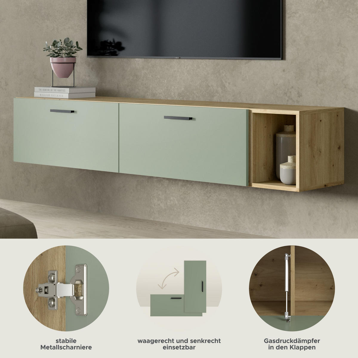 WOHNWAND The One Smoke Green 75/34/34 cm - Braun, Holzwerkstoff (75/34/34cm) - Xonox