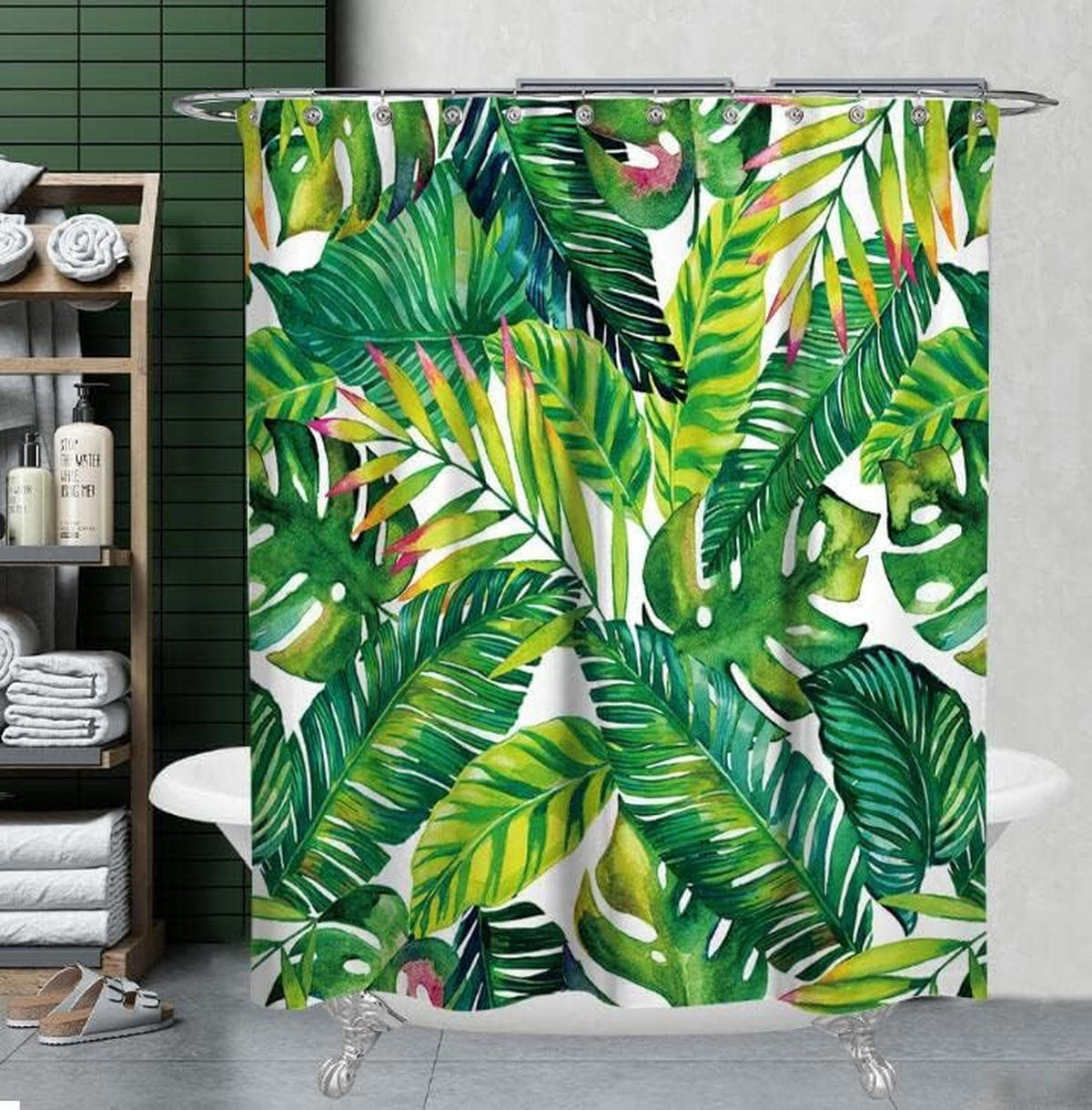 DUSCHVORHANG nautisch Fischgrätmuster und Anker wasserdicht schimmelresistent Polyester Badezimmer - Grün, Textil (180/200cm) - MCBOSON