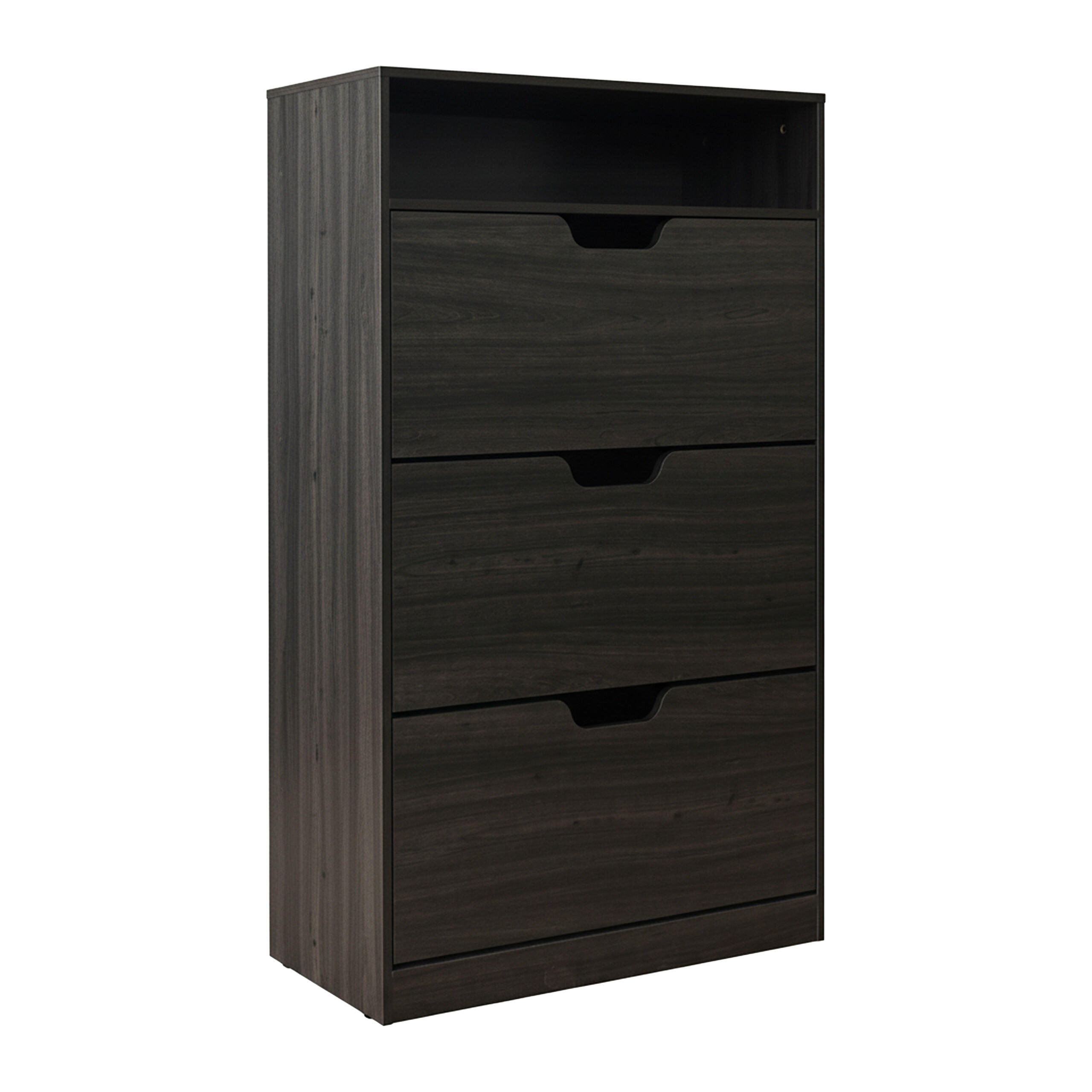 SKOSKÅP Grå trädekor 3-fack öppet fack 80 cm 140/80/24 cm