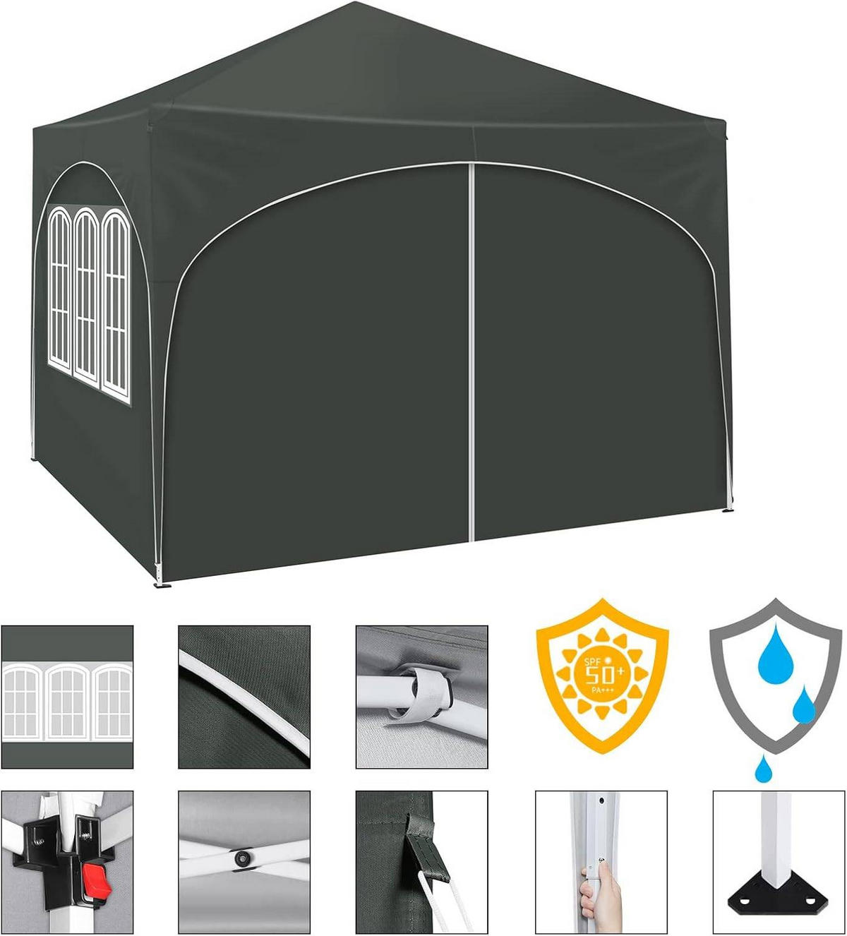 PAVILLON, Faltpavillon 3x3 m, mit 4 Seitenwänden, Grau - Grau, Metall (300/260/300cm) - Woltu