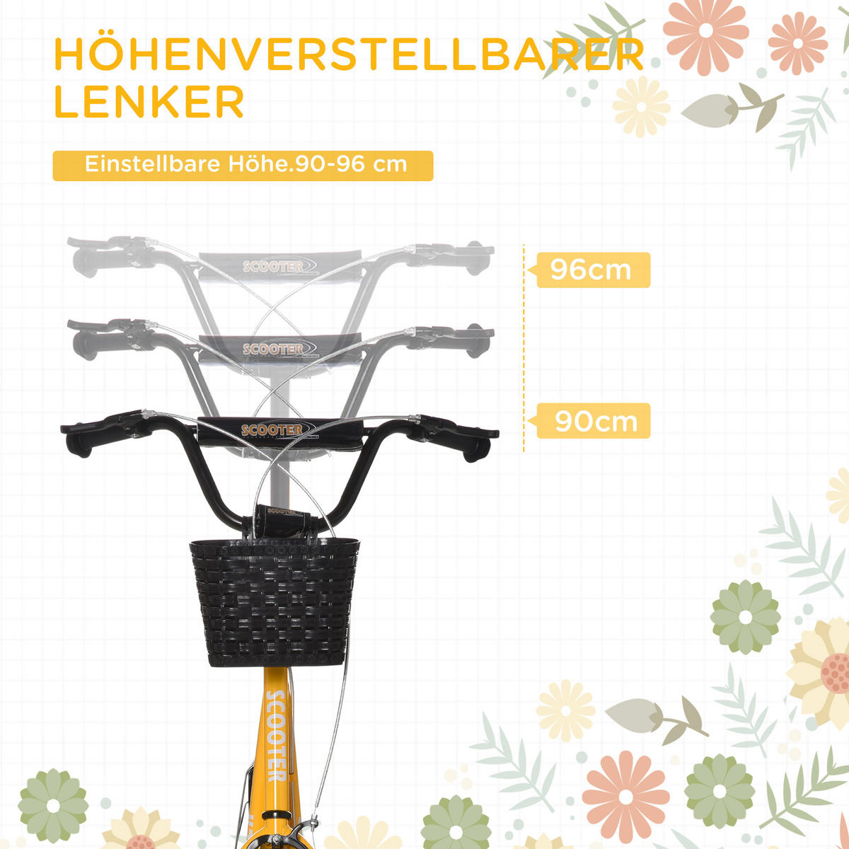 KINDERSCOOTER - Schwarz/Orange, Kunststoff/Metall (139/58/96cm) - HOMCOM