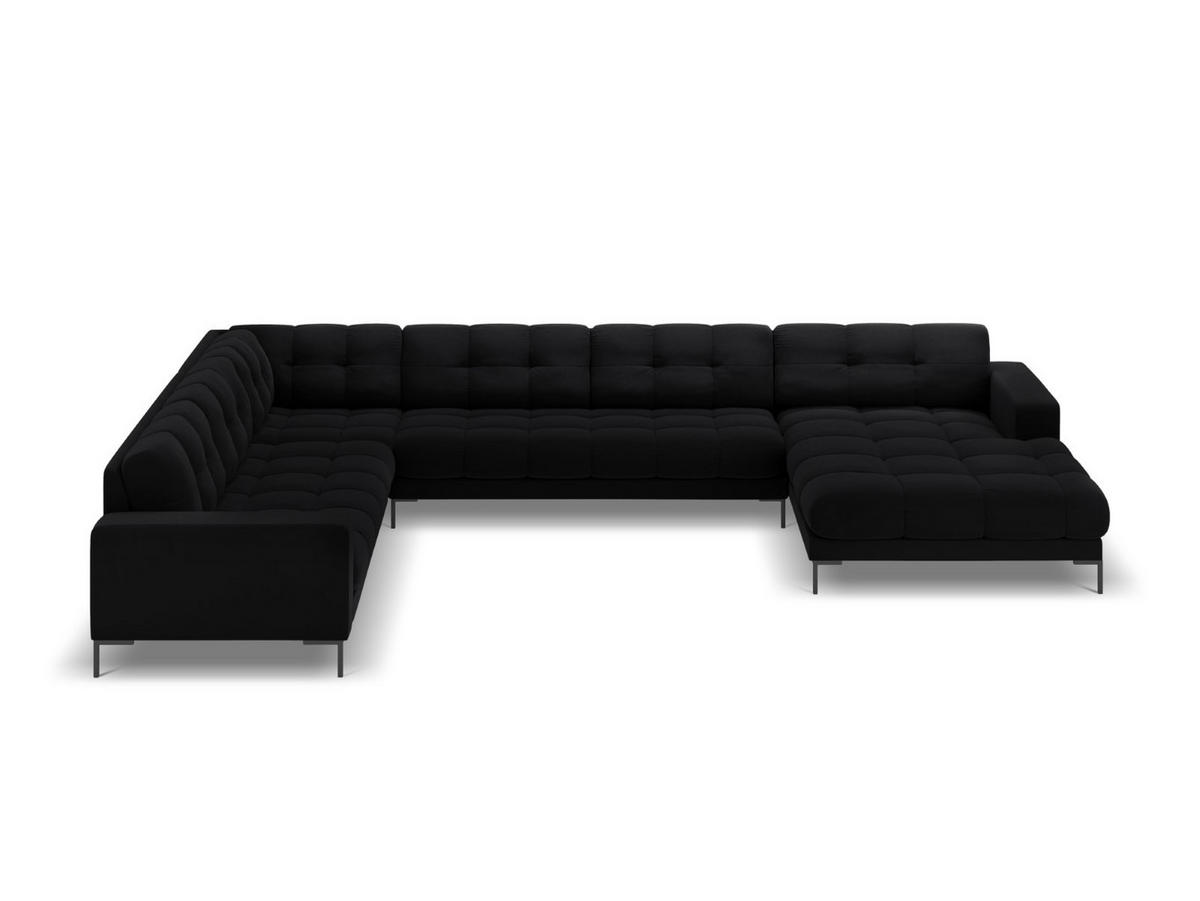 PANORAMASOFA links Mamaia aus Samt schwarz 7 Sitzplätze - Schwarz, Textil (256/75/327cm) - Micadoni