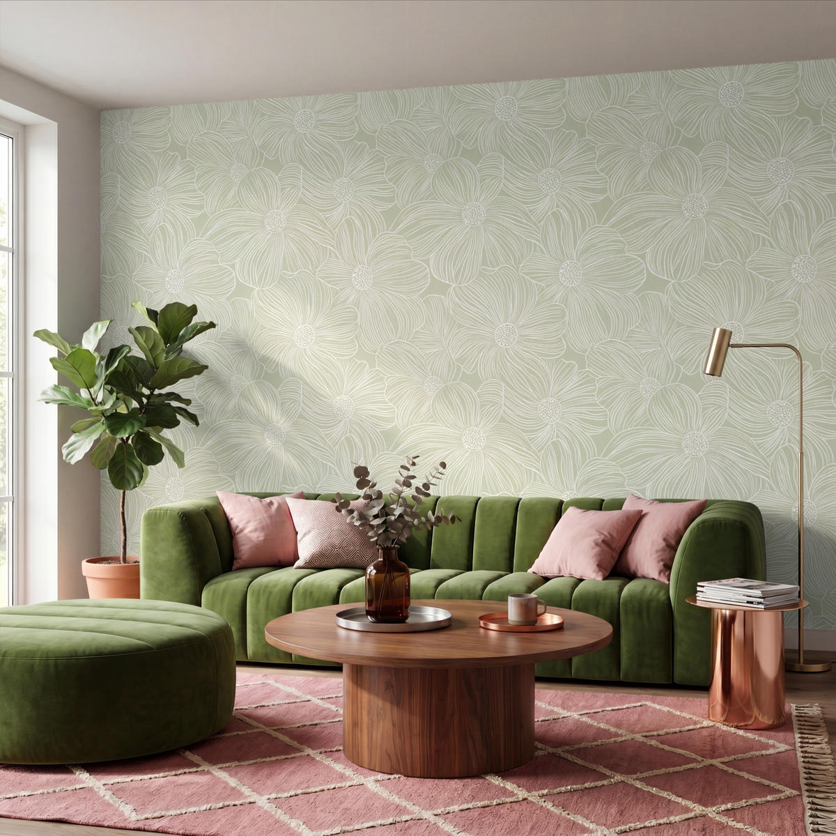 TAPETE - Gelassenheit - Blumen - Grün - 400x280 cm - Salbeigrün, Papier (400/280cm) - OnlyWow
