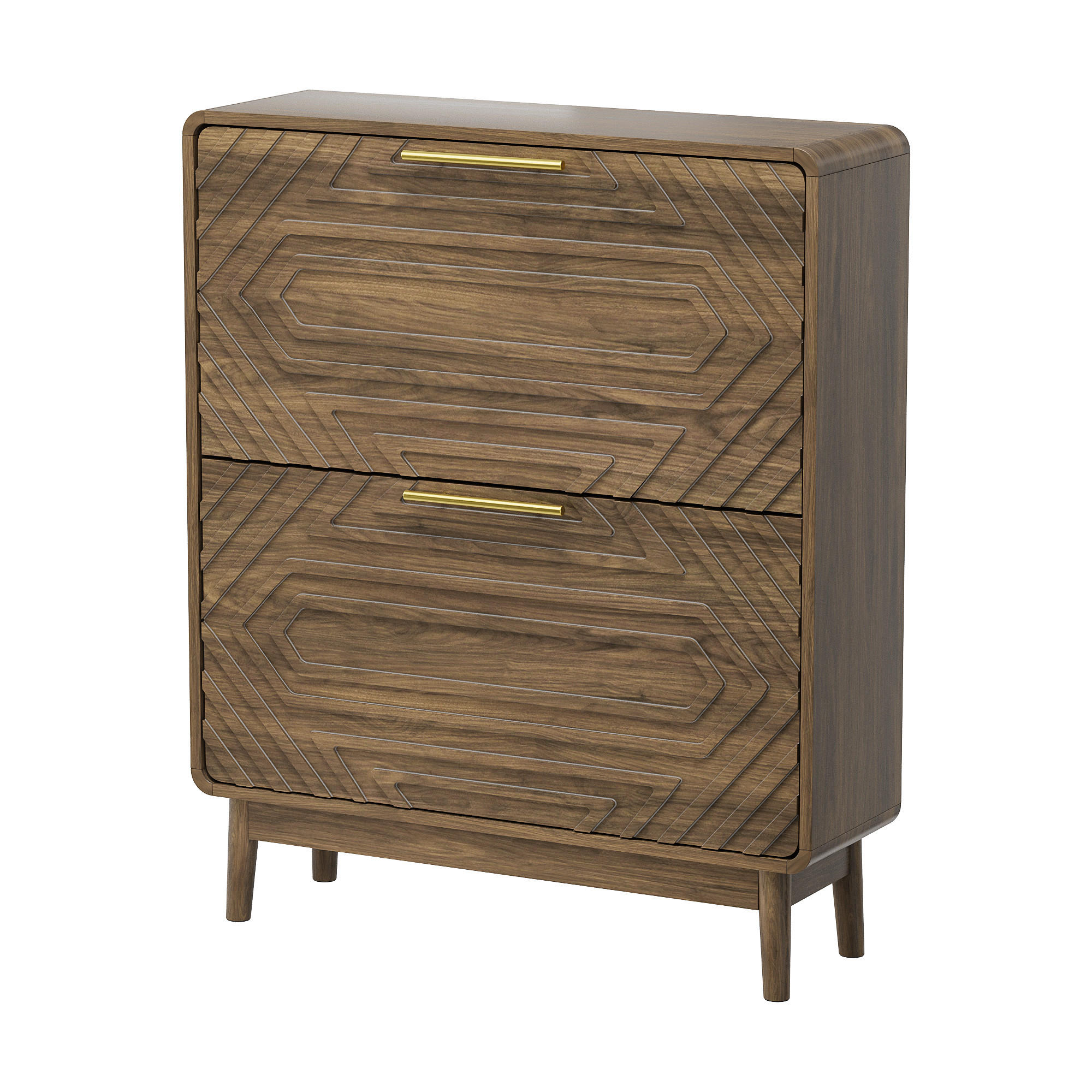 SCHUHSCHRANK Mid-Century Schuhkipper 2 Klappfächer Freistehend - Walnussfarben, Holzwerkstoff (80/95/24cm) - Urban Meuble