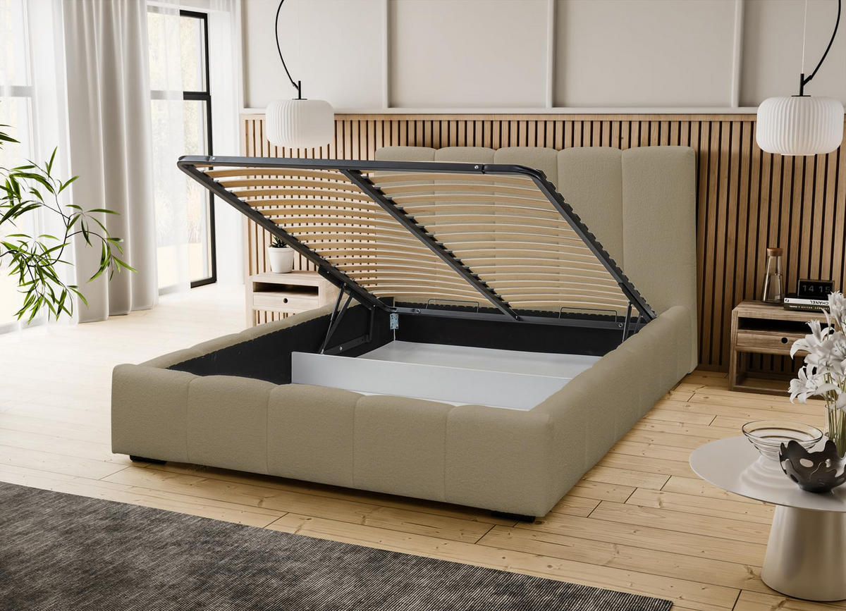 POLSTERBETT MARCO mit Bettkasten Boucle (Braun, 180 x 200 cm) - Braun, Holzwerkstoff (180/200cm) - VENASI MÖBEL