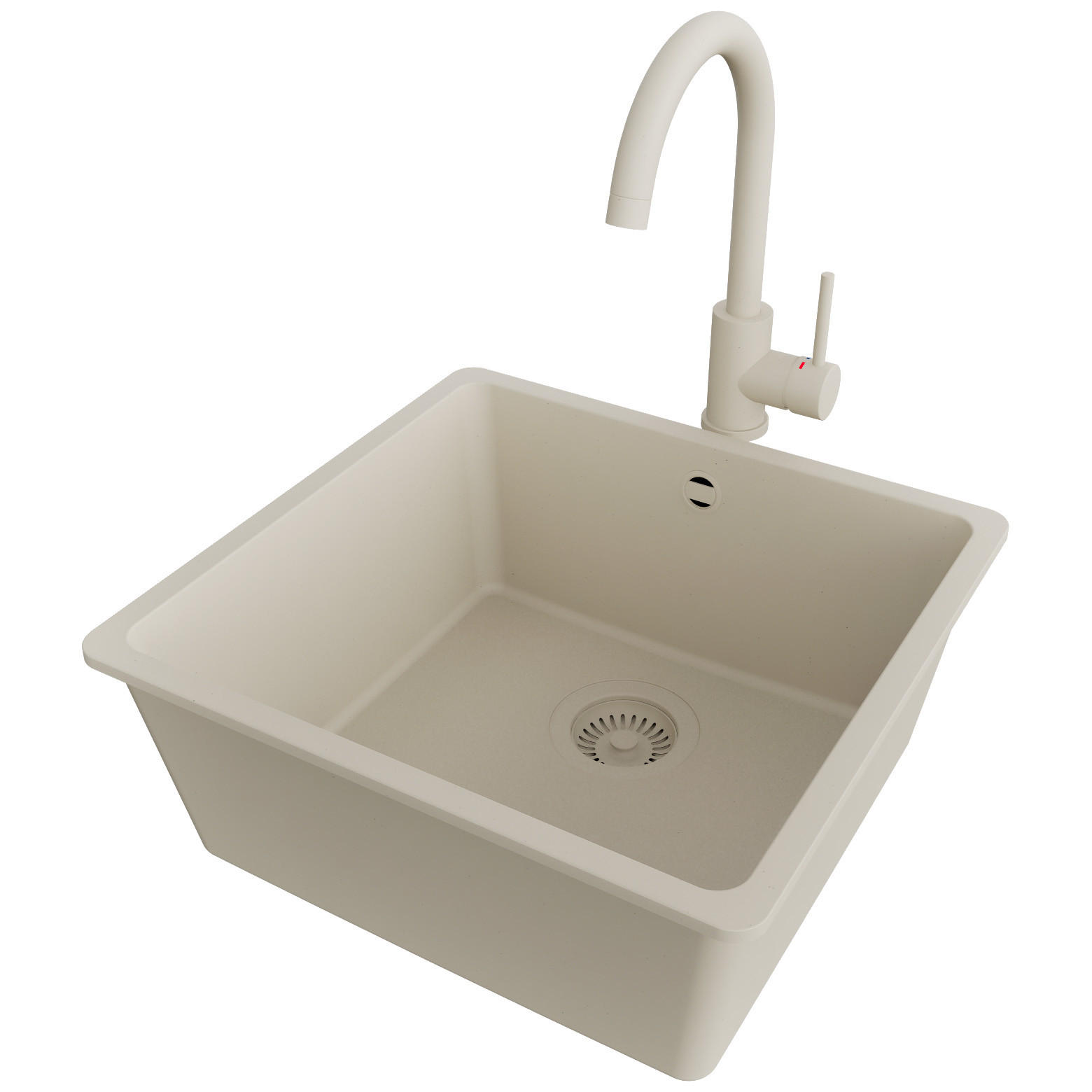 UNTERBAUSPÜLE GRANIT Venedig Easy, 2-er set Beige 46/44 cm 1 Becken + Küchenarmatur 32/20 cm + Ablauf-Set ab 50er Unterschrank - Beige, Kunststoff (46/20/44cm) - Primagran