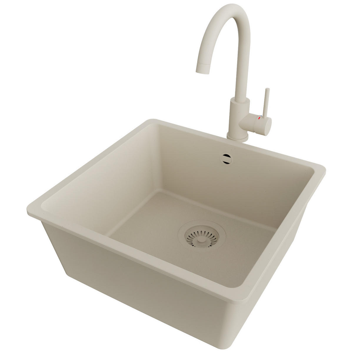 UNTERBAUSPÜLE GRANIT Venedig Easy, 2-er set Beige 46/44 cm 1 Becken + Küchenarmatur 32/20 cm + Ablauf-Set ab 50er Unterschrank - Beige, Kunststoff (46/20/44cm) - Primagran