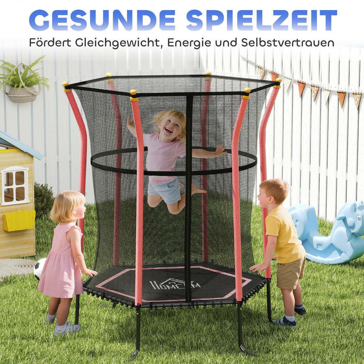 KINDER Trampolin Ø163,5 cm, Indoor Trampolin, Kindertrampolin bis 50 kg Rot - Rot, Kunststoff/Metall (163.5/163.5cm) - HOMCOM