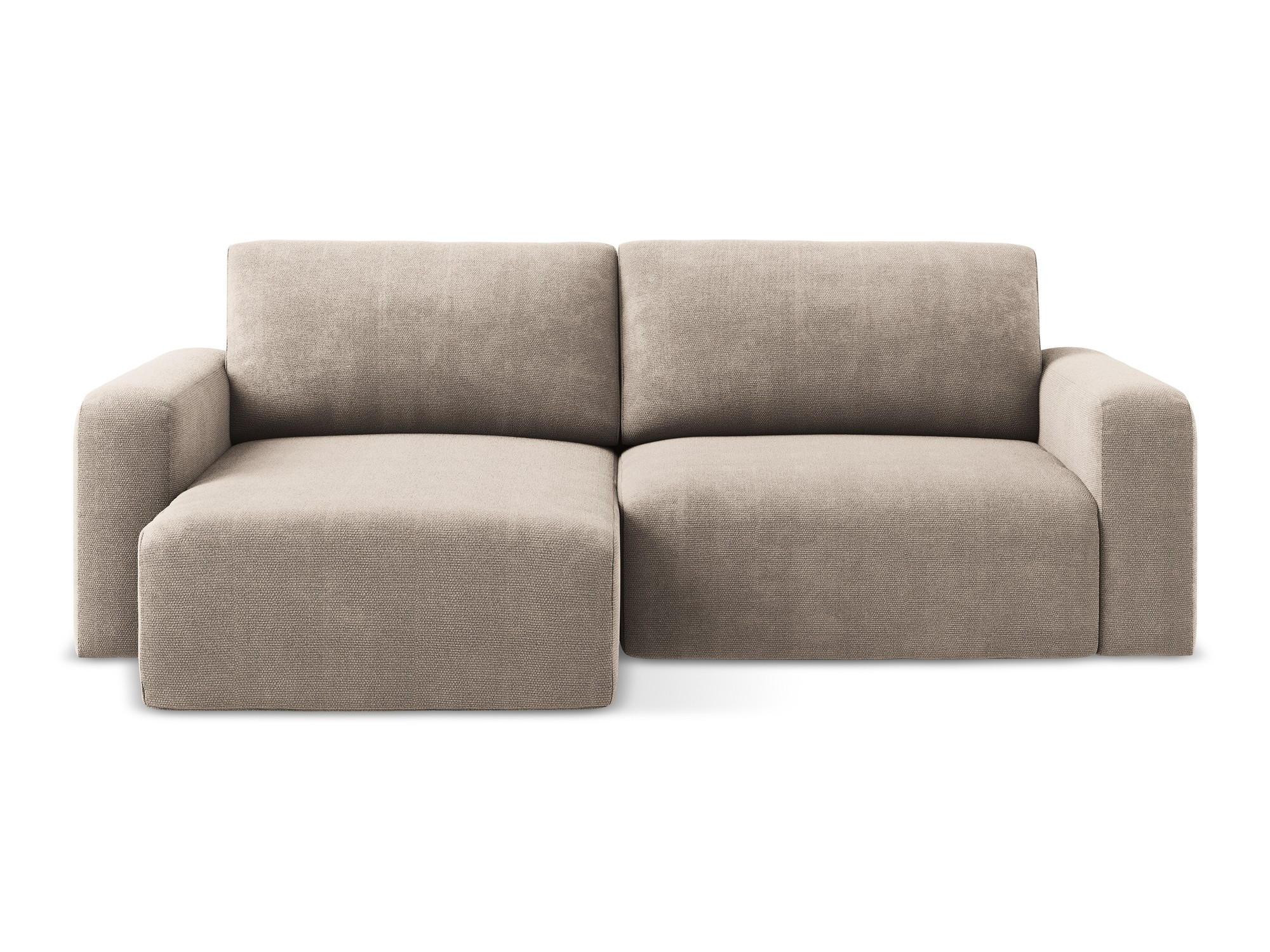 ECKSOFA mit Schlaffunktion links Chenille Stoff Beige - Beige/Schwarz, Kunststoff/Textil (149/244cm) - Makamii