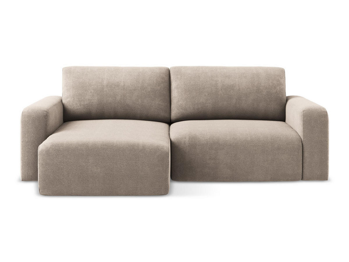 ECKSOFA mit Schlaffunktion links Chenille Stoff Beige - Beige/Schwarz, Kunststoff/Textil (149/244cm) - Makamii