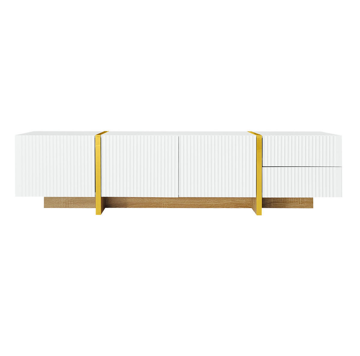 LOWBOARD 190/35/45 cm in Weiß mit 3 Türen, 2 Schubladen und goldenen Akzenten - Weiß, Holzwerkstoff (190/45/35cm) - Flora Grace