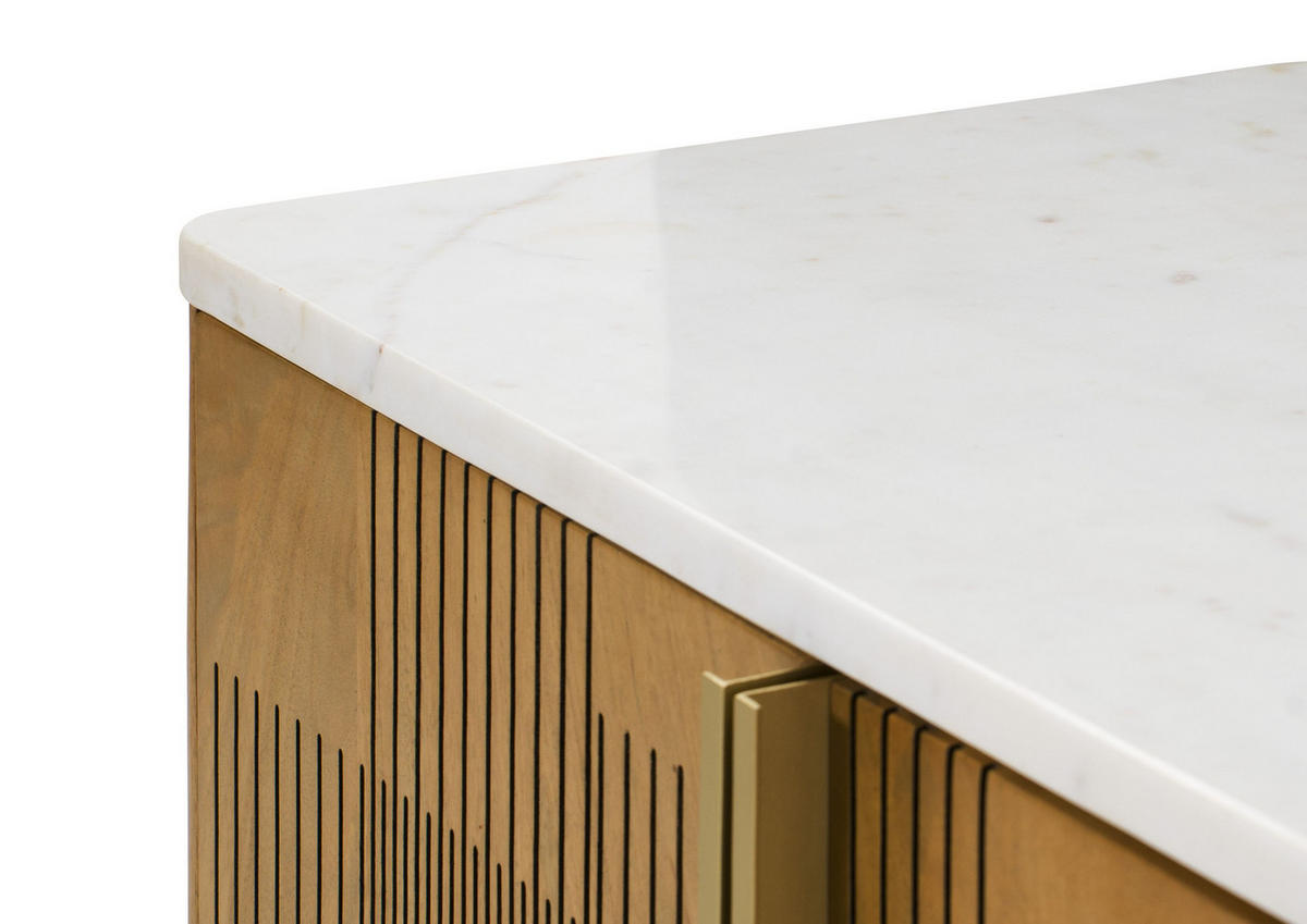 TV-BOARD Mango 240x40x50 hellbraun geölt / Marmor weiß MIAMI #107 - Braun, Holz (240/50/40cm) - Massivmoebel24