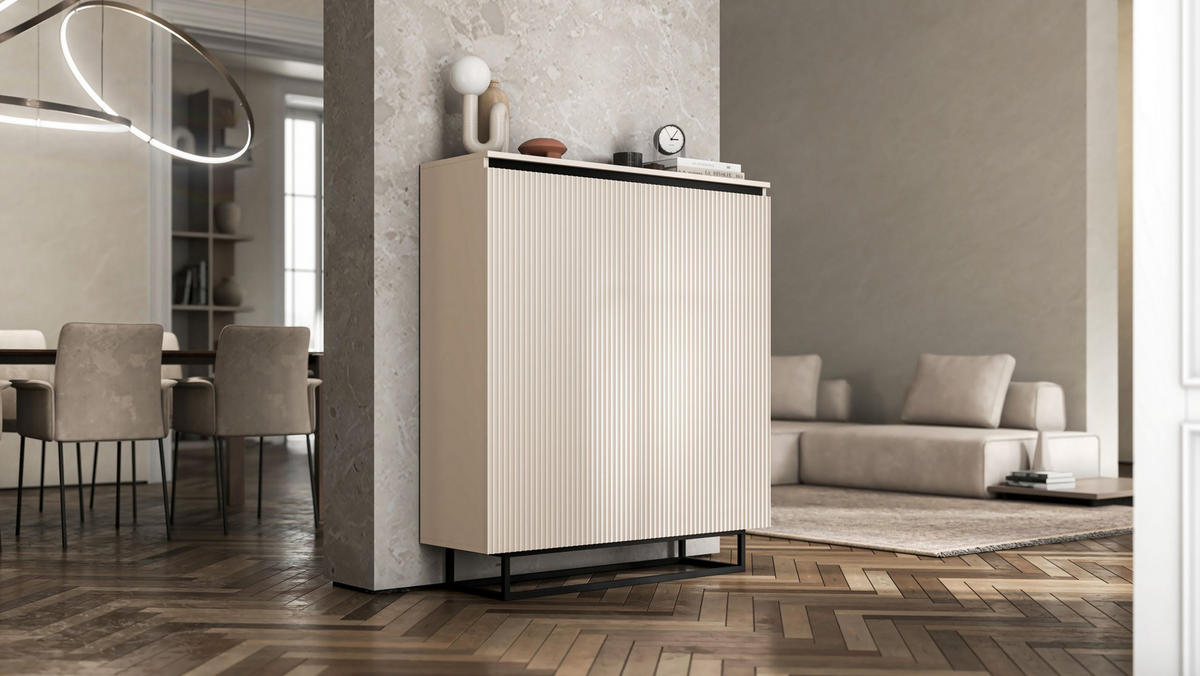 HIGHBOARD Selene 2D Kachmir Matt 111 cm - Kaschmir/Schwarz, Holzwerkstoff/Metall (111/125/35cm) - Meble Lindner
