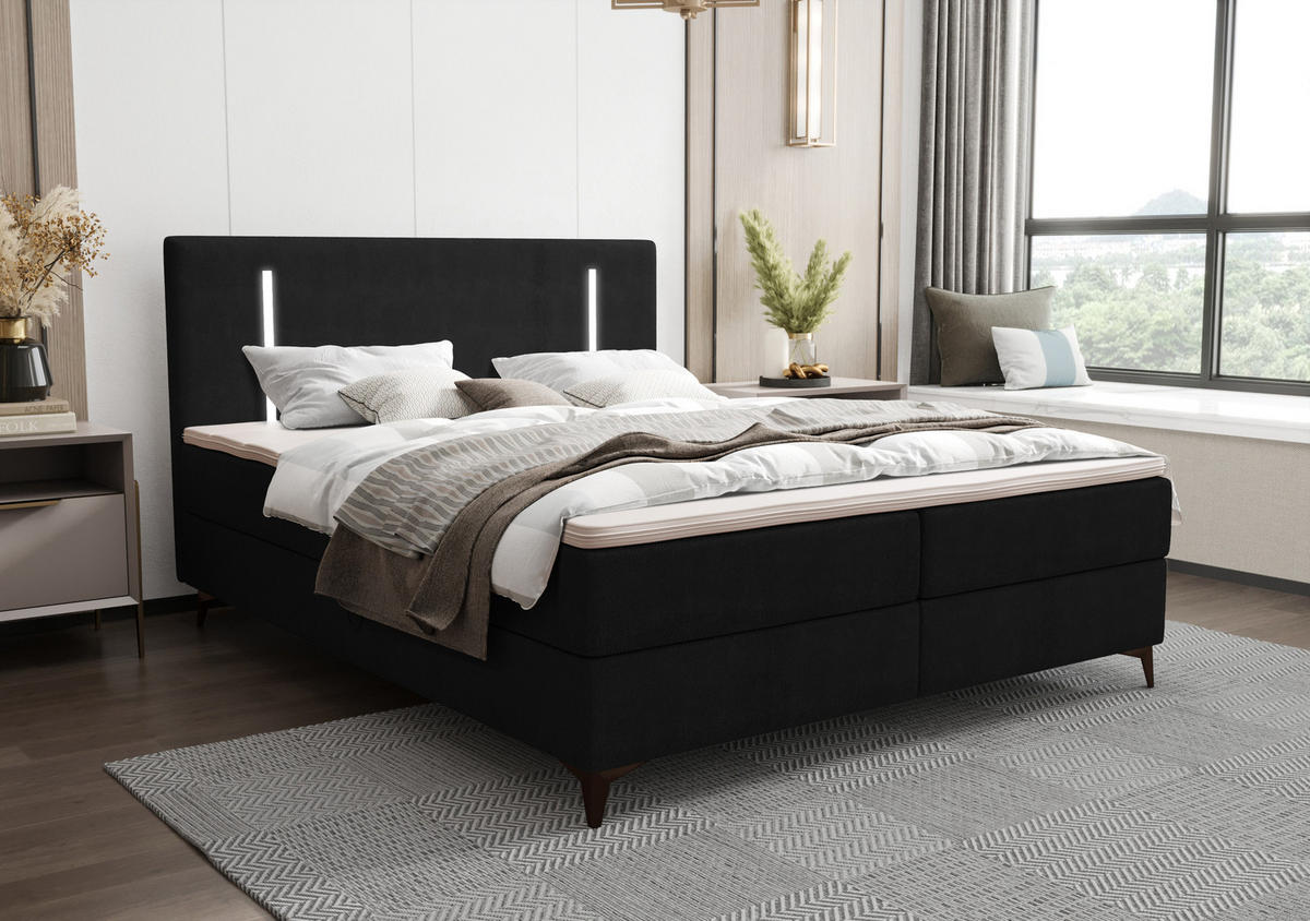 BOXBETT ONO mit Matratze H3, Bonell und Topper 140x200 CURIO 99 - Schwarz, Textil (140/200cm) - Bedante