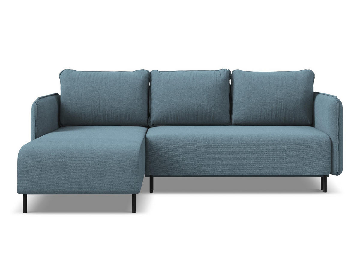 ECKSOFA mit Schlaffunktion Strukturstoff Stoff Blau - Blau/Schwarz, Holz/Textil (162/236cm) - Makamii