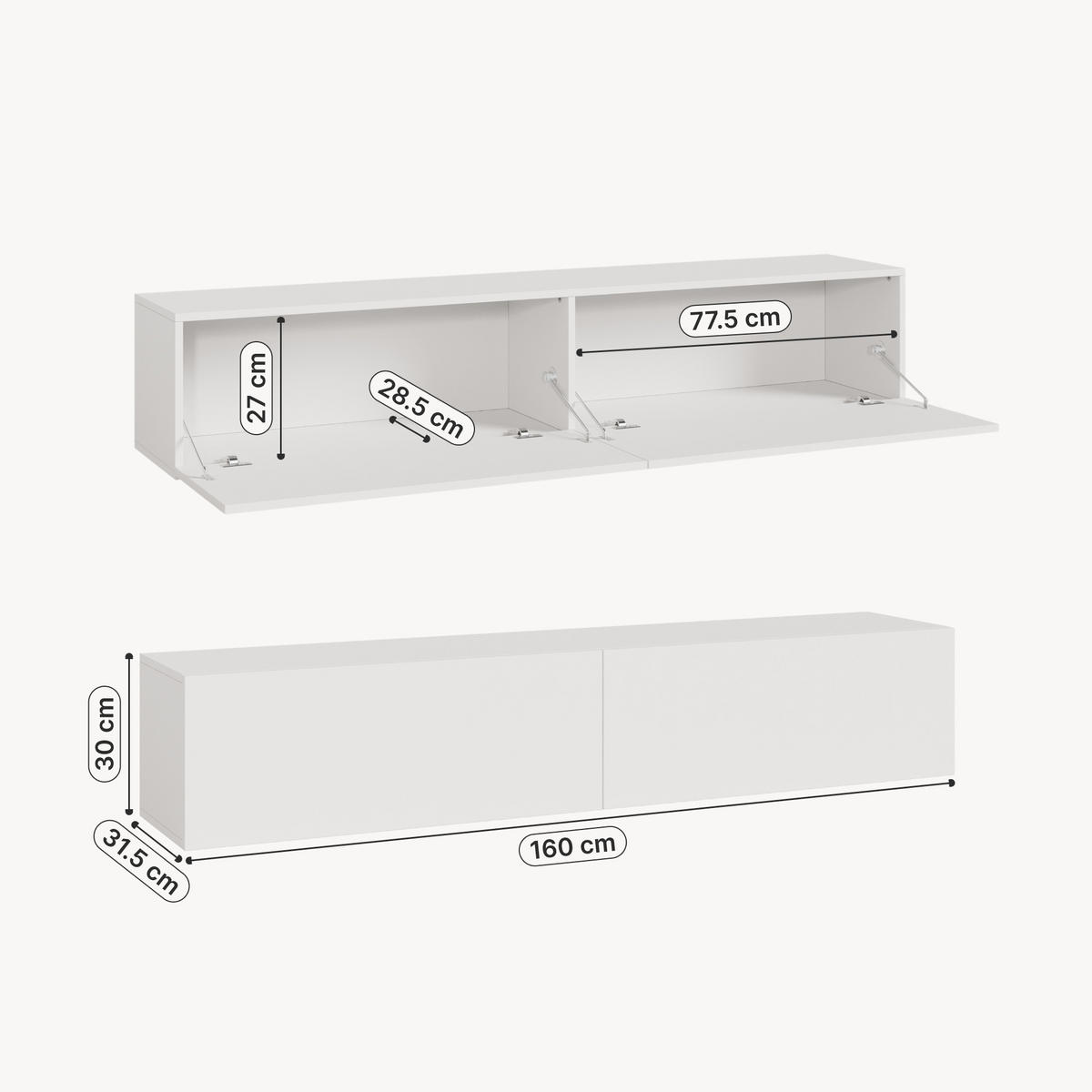 HÄNGELOWBOARD Evaton - Weiß, Holzwerkstoff (160/30/31.5cm) - [en.casa]