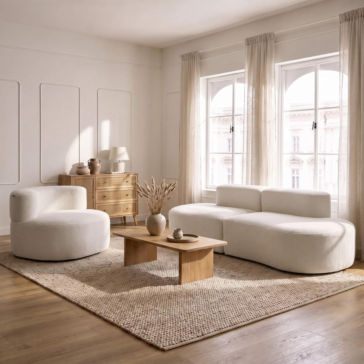 SITZGARNITUR Lounge Sofa und Sessel Weiß - Weiß, Textil (240/75/102cm) - COCO Living