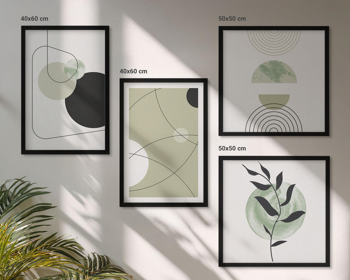 WANDBILDER 4er-Set - 50x50 cm & 40x60 cm Schwarzer Rahmen - Abstrakte Formen und Farben - Schwarz, Kunststoff (50/50cm) - ArtPrintCave