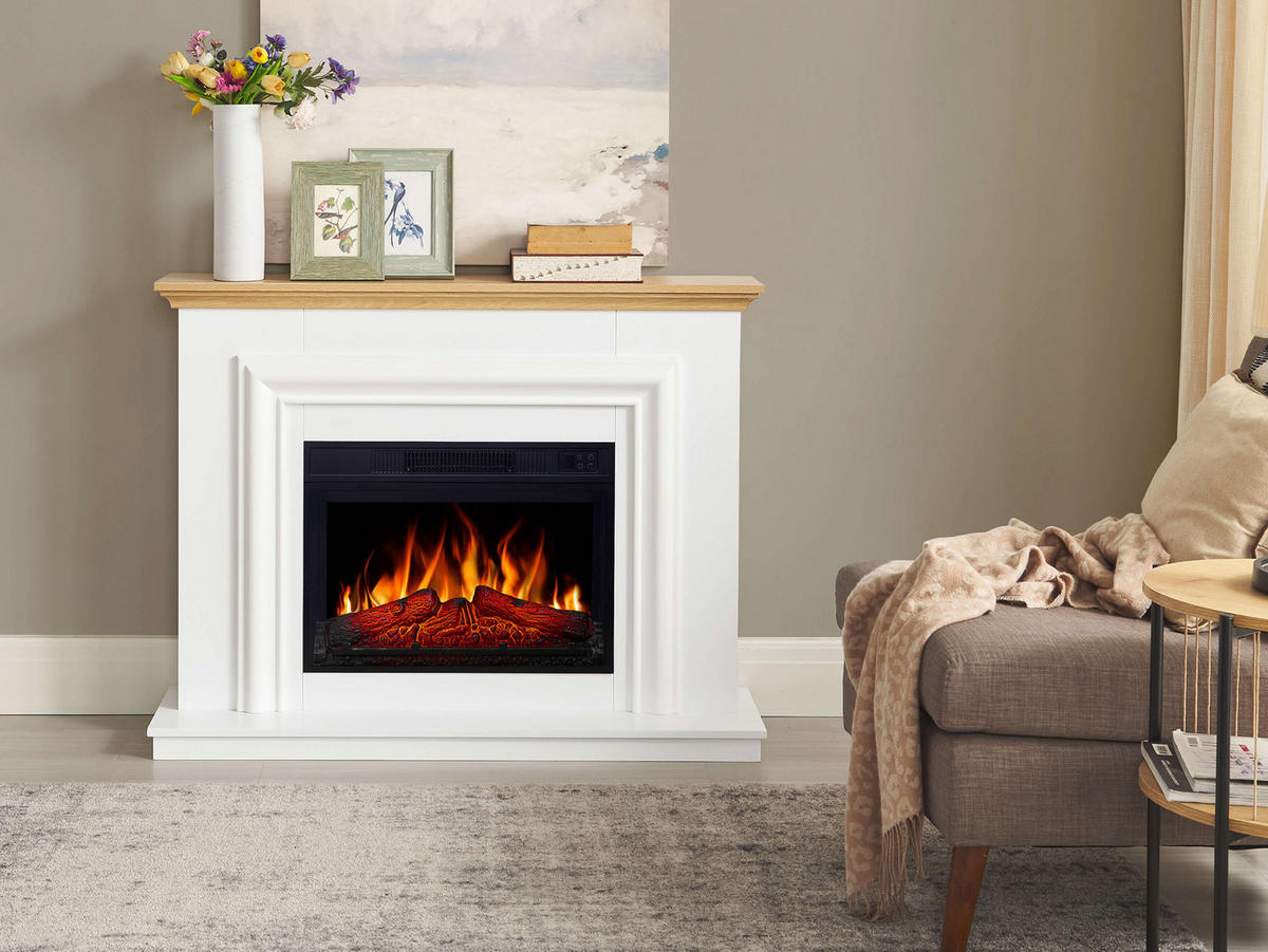 ELEKTROKAMIN Marbelya AF23S Weiß – Breite 107 cm, 3D-Flammeneffekt, LED-Beleuchtung, Heizfunktion - Weiß, Glas/Holzwerkstoff (114/87.3/33cm) - ArtiFlame