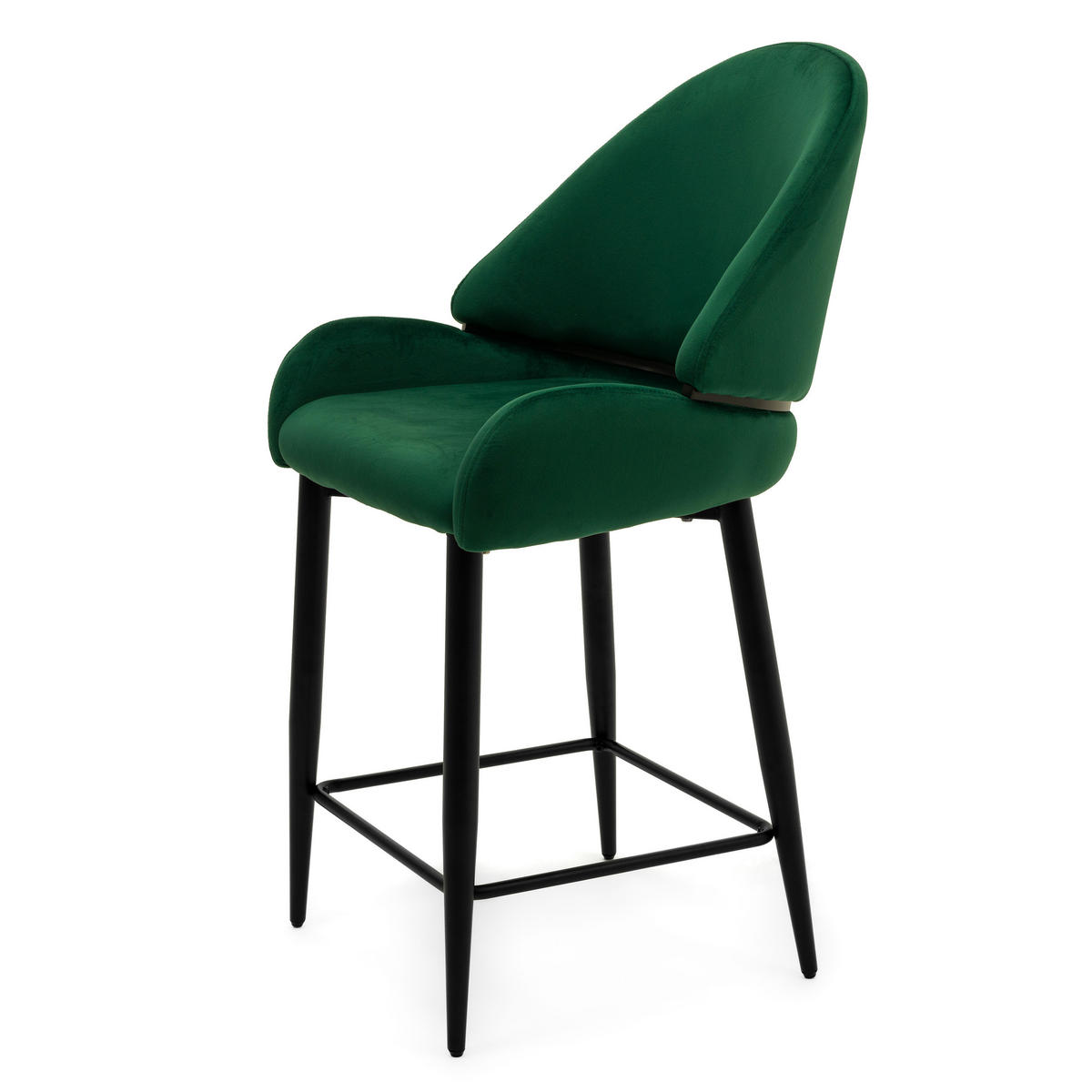 BARHOCKER BERGAMO gepolsterter mit Steppung - grün - Samt Velour - Schwarz/Grün, Textil/Metall (56/106/61cm) - NEW HOME