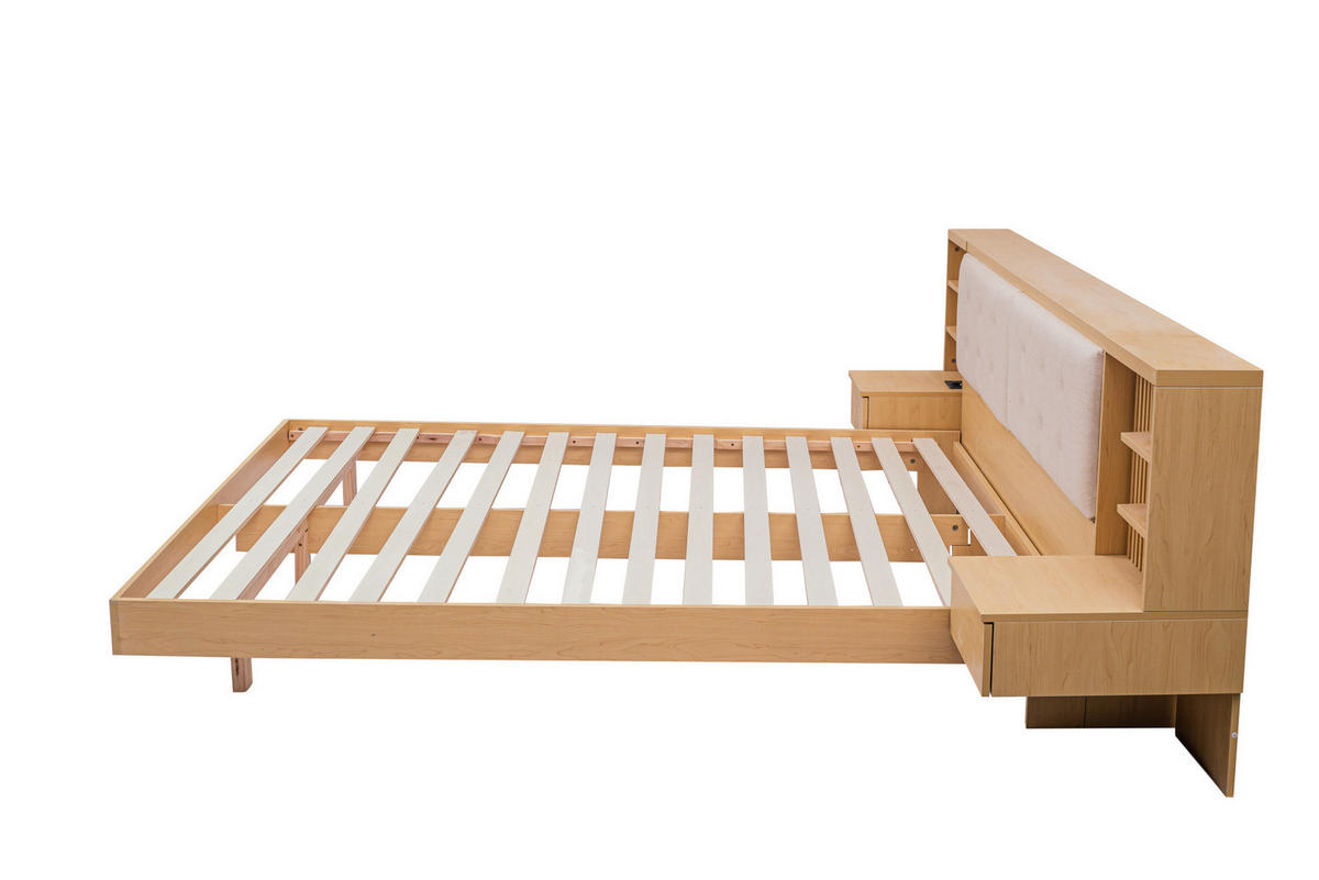 POLSTERBETT 180/200 cm mit Stauraum-Kopfteil, USB-Anschluss und Schubladen, Natur - Naturfarben, Holzwerkstoff (180/200cm) - Redom