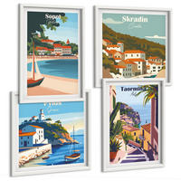 BILDER SET 4er Set - 50x50 cm & 40x60 cm Weißer Rahmen - Illustrationen von Küstenstädten - Weiß, Kunststoff (50/50cm) - TULUP