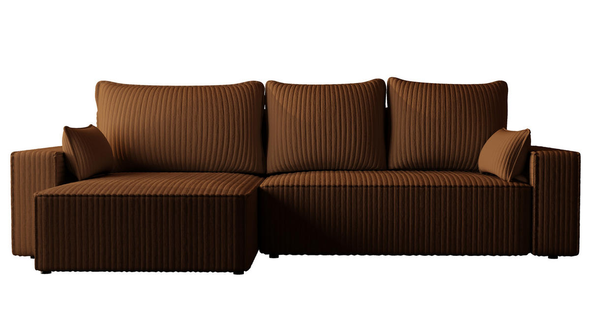 ECKSOFA Tobi mit Bettkasten und Schlaffunktion, L-Form/XL-Form, Cordstoff, Universal - Braun, Holzwerkstoff (276/145cm) - 4ALL HOME