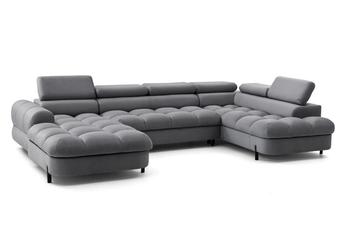 ECKSOFA U-Form BOWL U Rechts mit Schlaffunktion 125x265 Velours Dunkelgrau - Dunkelgrau/Schwarz, Holz/Textil (195/90/339cm) - Muffo