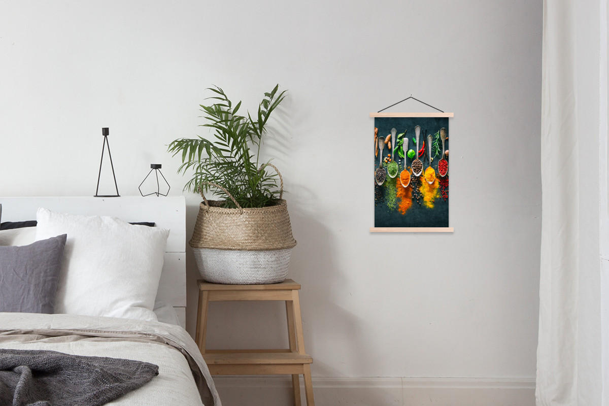 POSTER Kräuter - Gewürze - Löffel 40x60 cm - Currygelb, Textil (40/60/0.15cm) - MuchoWow