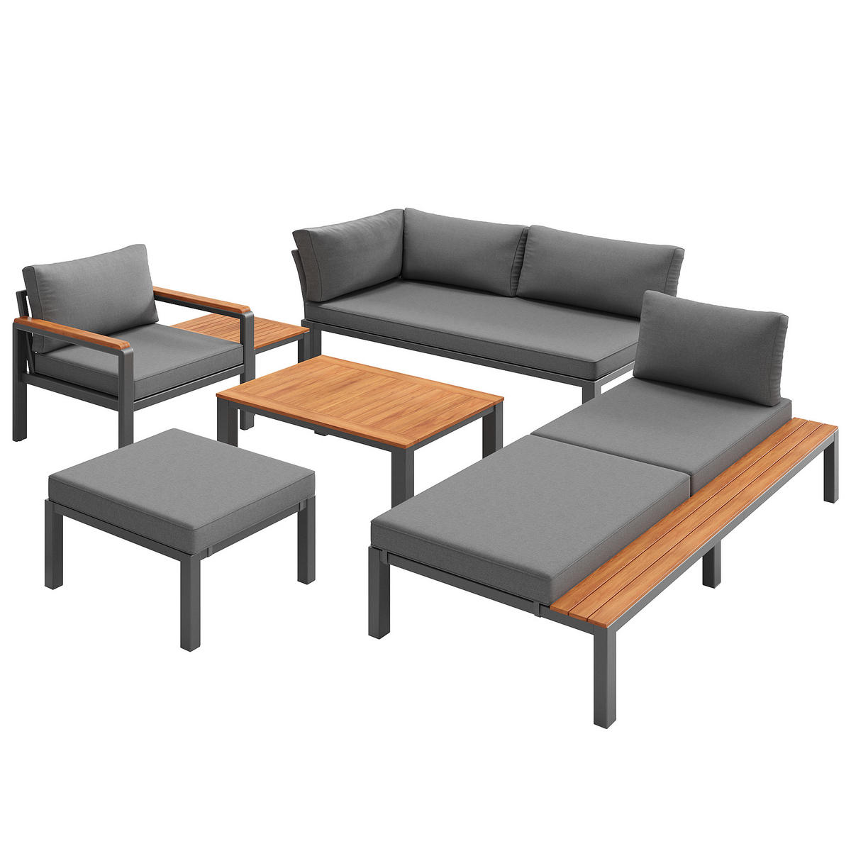 GARTENLOUNGE 150/76/65 cm grau aus Akazienholz und Eisen modular mit Tischen - Grau, Metall - OKWISH