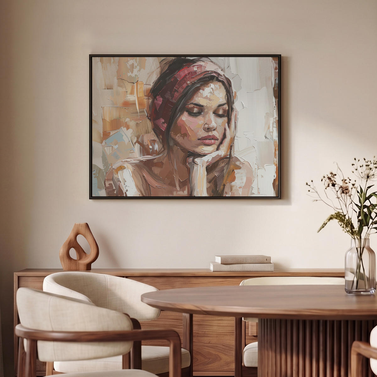 LEINWAND Bilder mit Rahmen - Frau - Lackierung - Porträt - Modern - 70x50 - Altrosa, Textil (70/50cm) - MuchoWow
