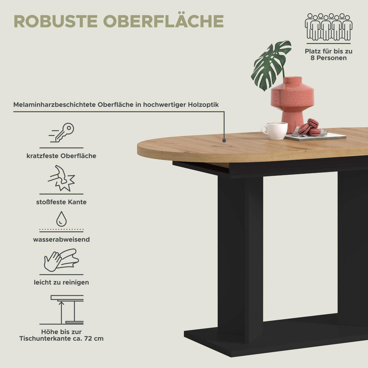 ESSTISCH GUSTAV (B/H/T: ca. 170/76/70 cm) in schwarz/Artisan Eiche Nachbildung - Schwarz, Holzwerkstoff (70/170/76cm)