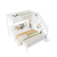 ETAGENBETT 90/200 cm + 140/200 cm in Weiß mit Kleiderschrank und Stauraumtreppe - Weiß, Holz (90/200cm) - Flora Grace
