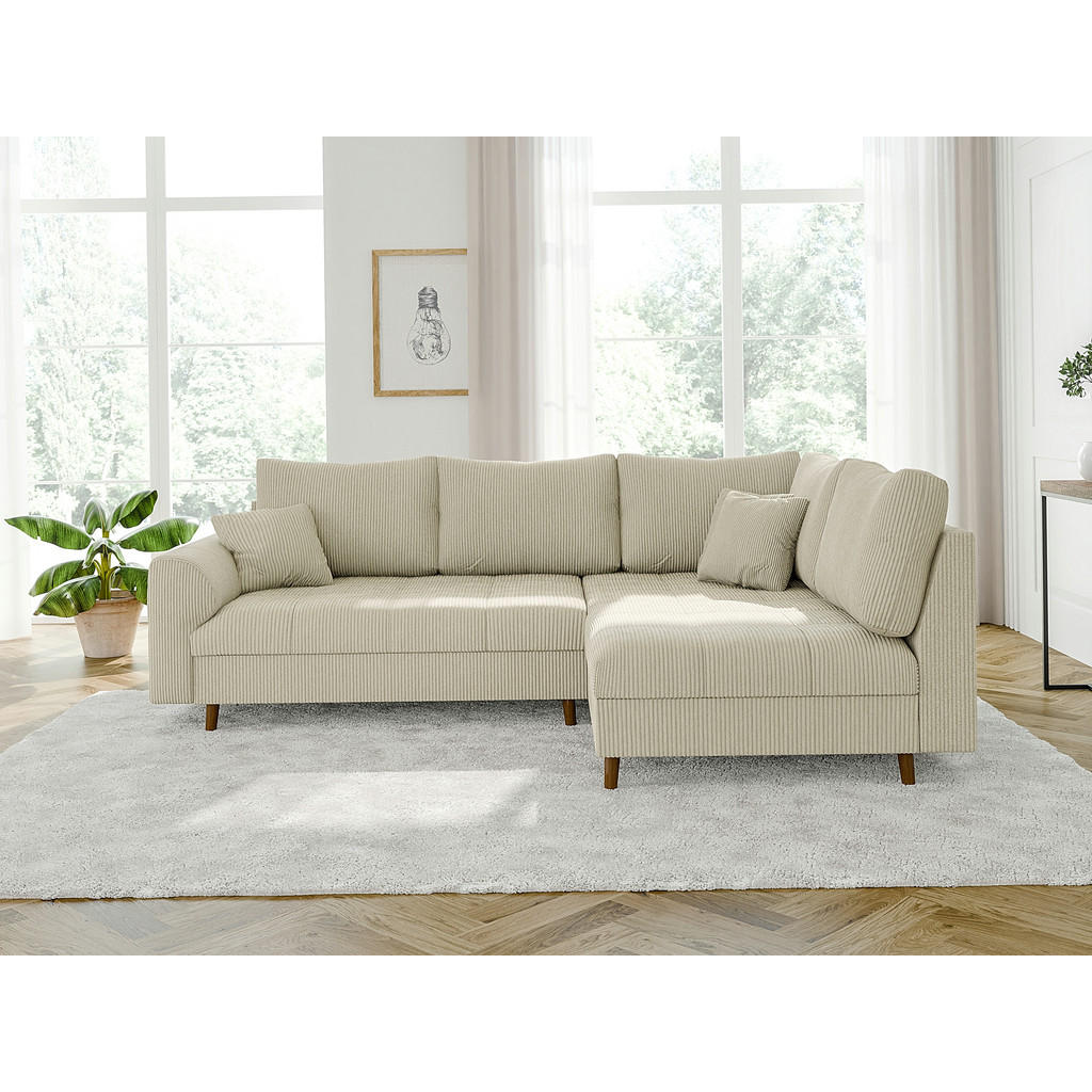 Thumbnail - S-Style Möbel Ecksofa, Beige, Textil, Echtholz, Teilmassiv,Buche, Birke, 4-Sitzer, Füllung: Polyetherschaumkern, L-Form,...