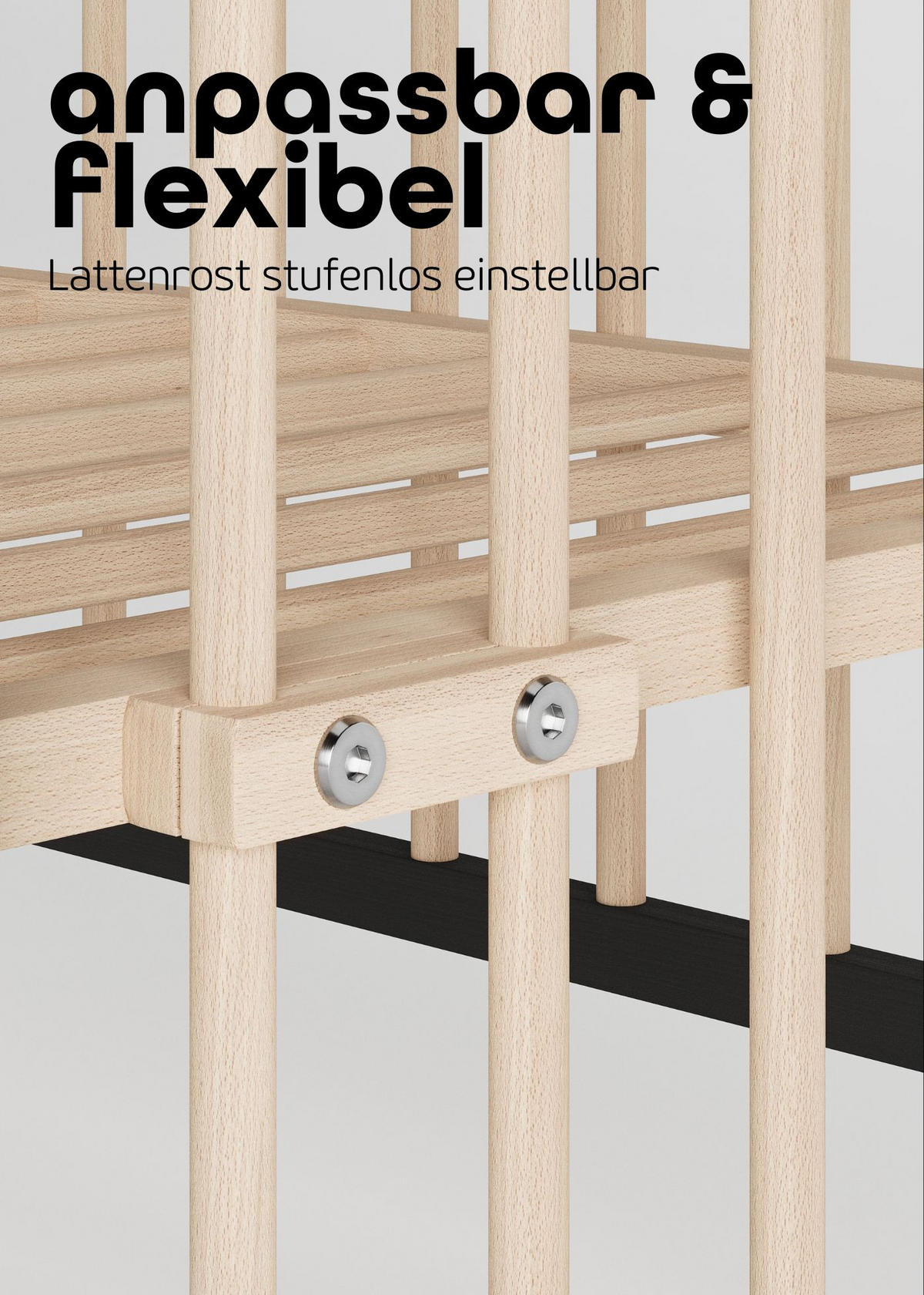 BEISTELLBETT mit Umbauseite - schwarz/natur - Dreamy 4 in 1 Bett - Schwarz/Naturfarben, Holz (120/90/60cm) - Sämann – make a difference.