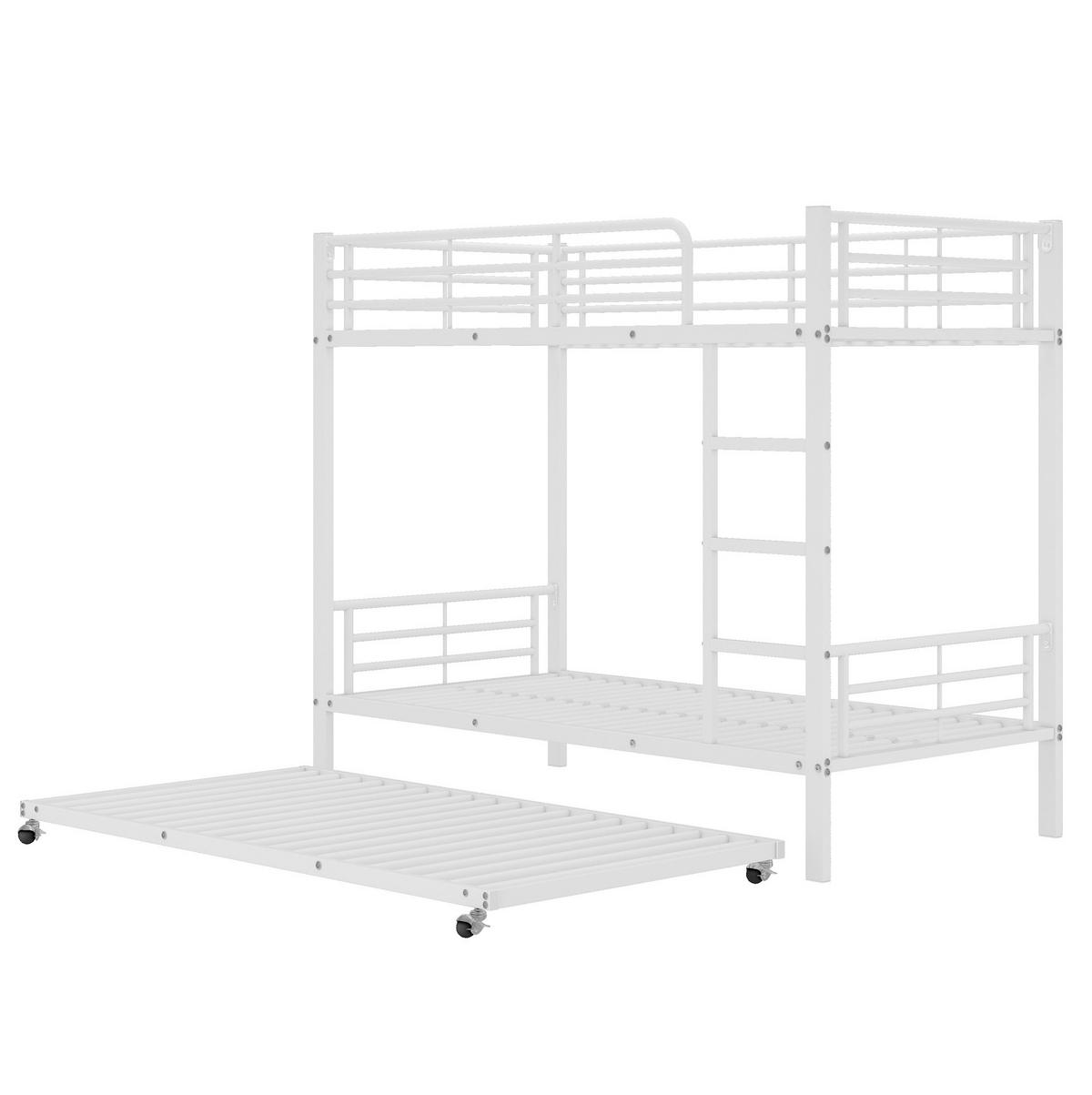 ETAGENBETT 90/200 cm mit Ausziehbett 90/190 cm, gerader Leiter und Sicherheitsgittern aus Metall, Weiß - Weiß, Metall (90/200cm) - Redom