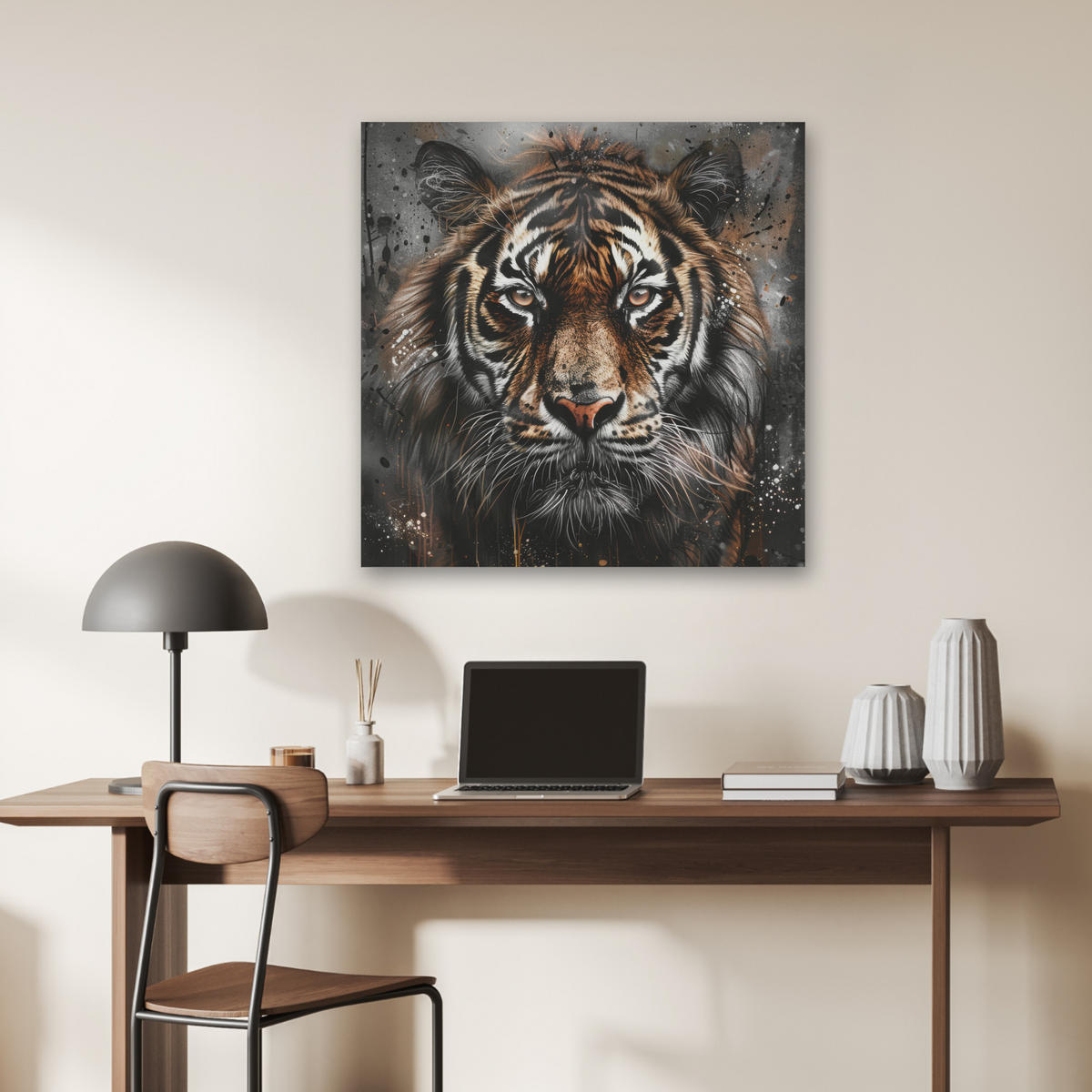 AKUSTIKBILD Tiger - Tiere - Porträt - Luxus - Schwarz Akustikpaneele 80x80 cm - Braun, Kunststoff (80/80/0.9cm) - MuchoWow