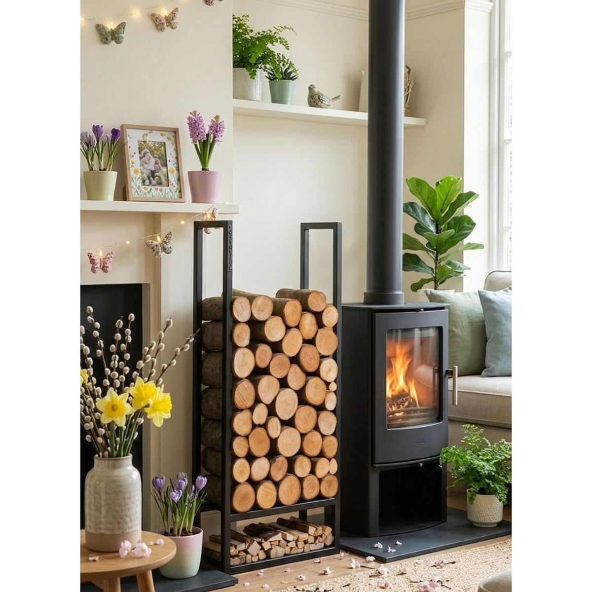 KAMINHOLZREGAL Missouri Stahl schwarz 120 cm - Schwarz, Metall (40/120/20cm) - Mr. Deko