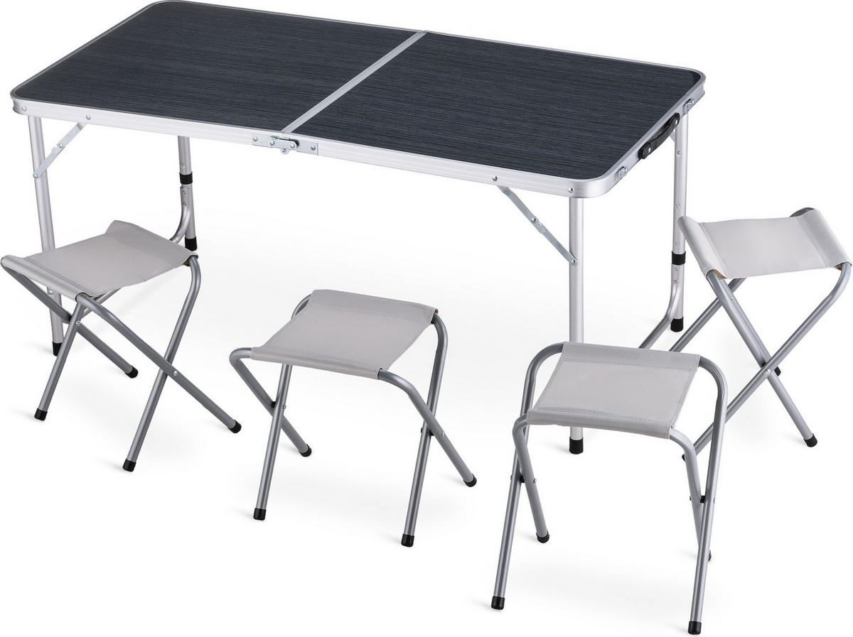 GARTENSET Tisch und 4 Stühlen, 120/60 cm, Höhenverstellbar - Dunkelgrau/Silberfarben, Metall - Outtec