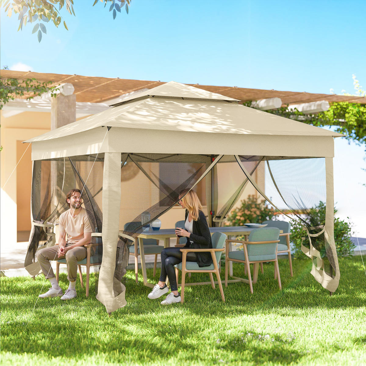 PAVILLON DE-13990 Pop-up 3/3 m, Doppeldach, Moskitonetze Creme - Creme, Textil (325/270/325cm) - ComfortXL