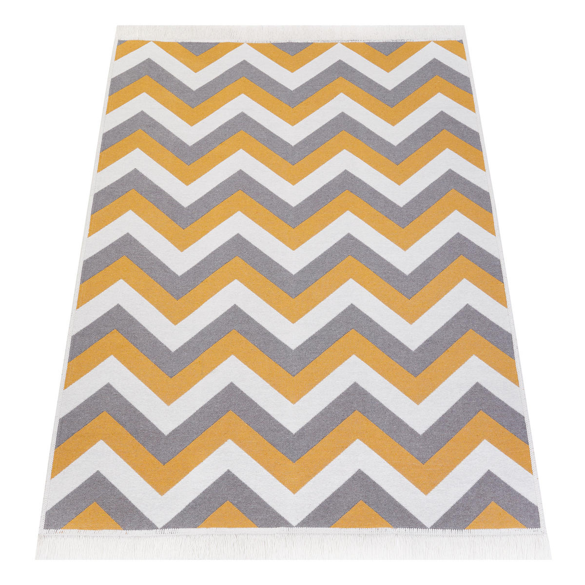 TEPPICH AZTECA Weiß Grau Gelb 80/200 cm - Gelb/Weiß, Naturmaterialien (80/200cm) - Tapiso