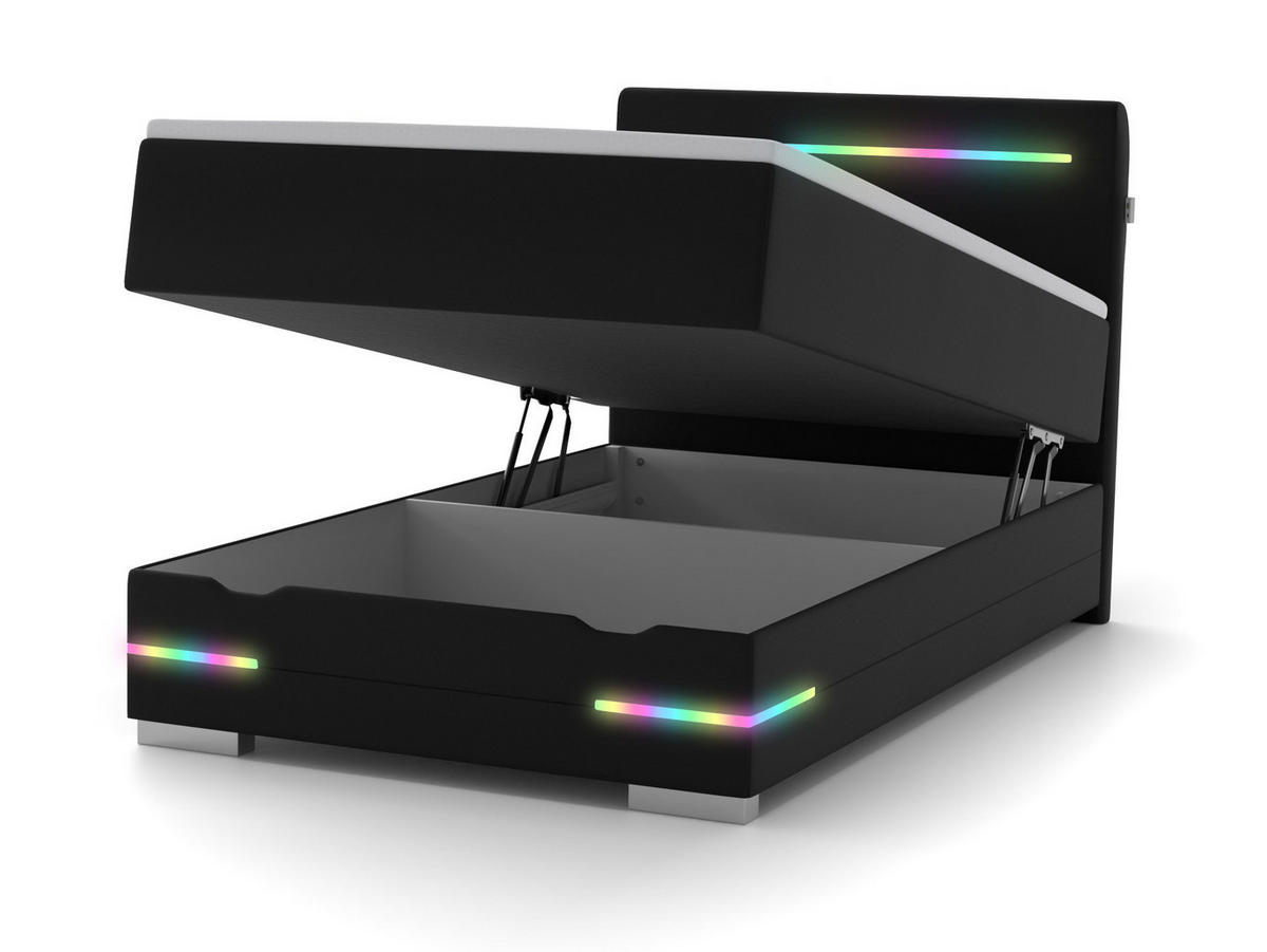 BOXBETT Texas schwarz 90/200 cm LED Kunstleder - Schwarz, Holz/Textil (90/200cm) - wonello