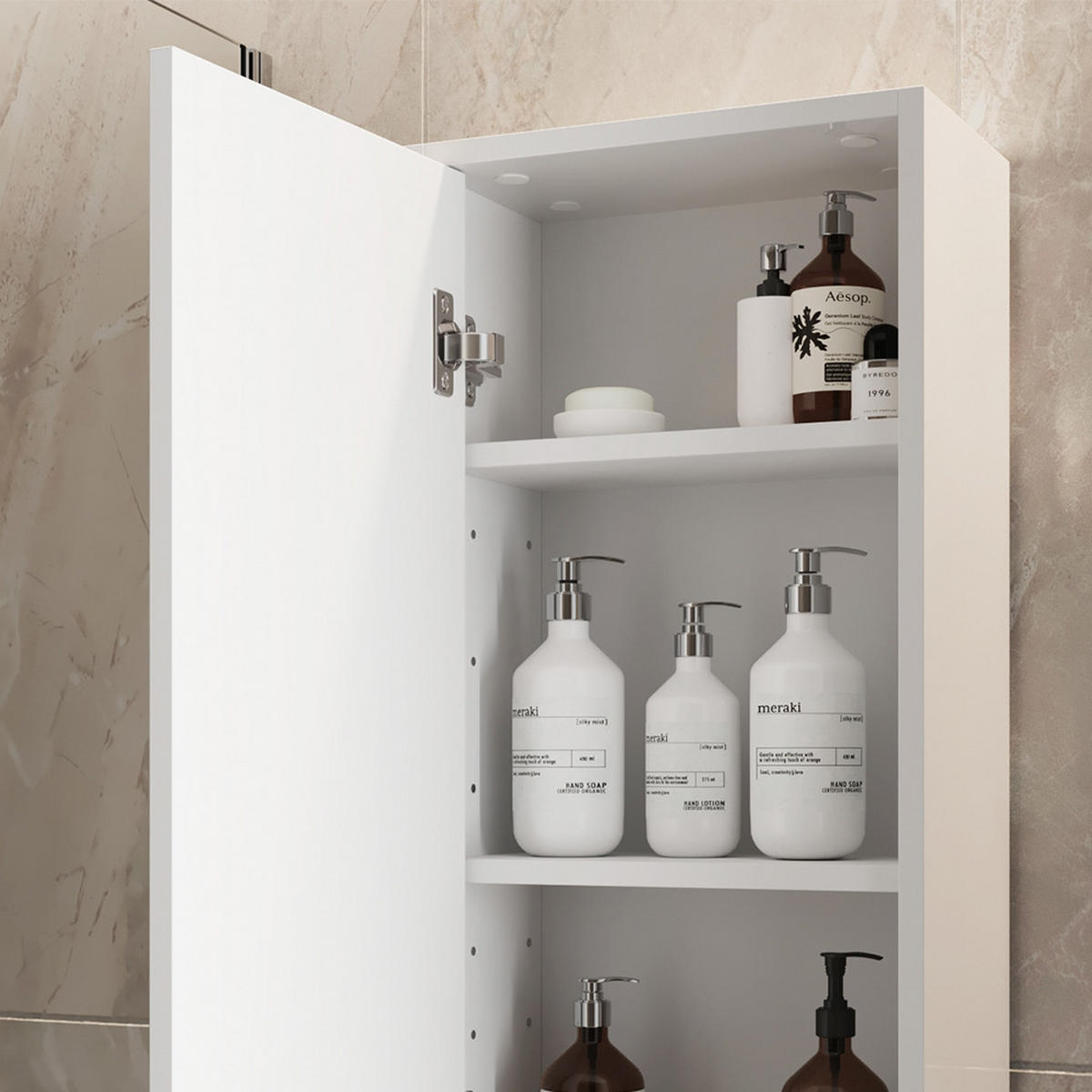 BADSCHRANK Detmold Weiß Hochglanz/Goldkraft Eiche 81.6 x 35 cm mit Tür - Honigeiche/Weiß Hochglanz, Holzwerkstoff (81.6/35/20cm) - Vicco