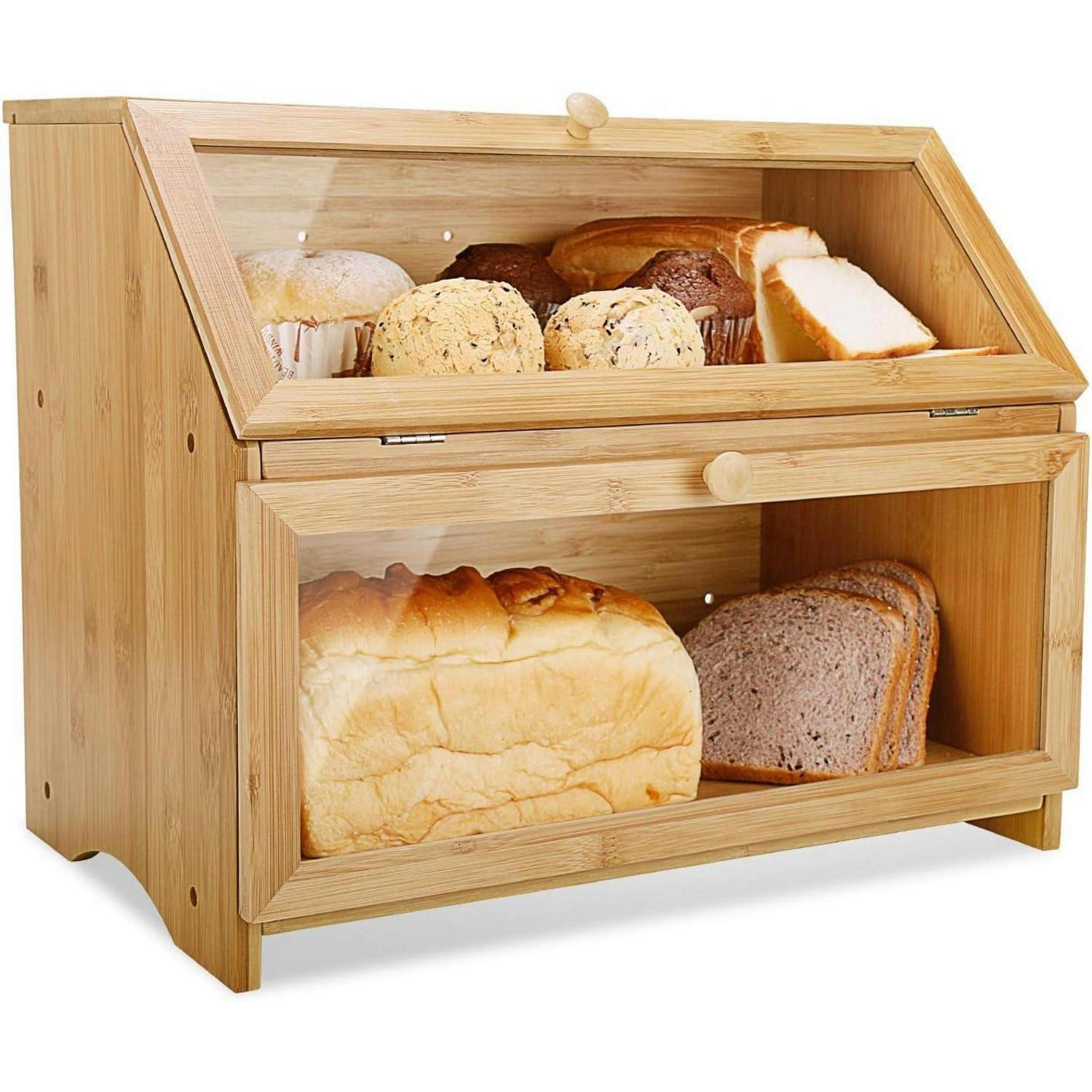 BROTKASTEN Bambus 2 Etagen 39x25x32cm - Hellbraun, Naturmaterialien (25/32/39cm)