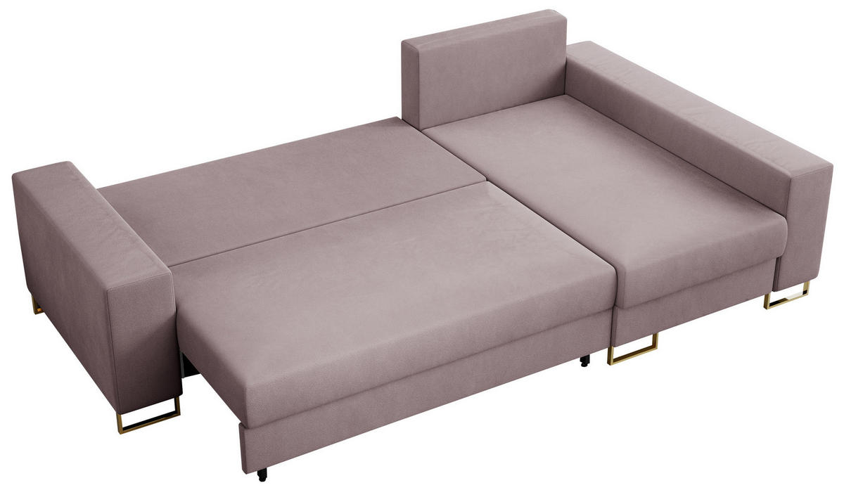 ECKSOFA Dorian Velvet Rosa - Goldfarben/Rosa, Textil/Metall (242/138cm) - MKS